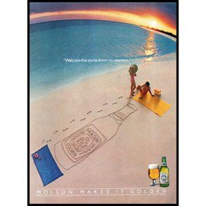 1986 Molson Golden Beer Vintage Print Ad Beach White Sand Couple Wall Art Photo